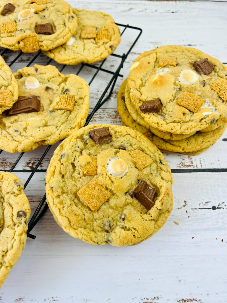 ultimate s'mores cookies on a white background