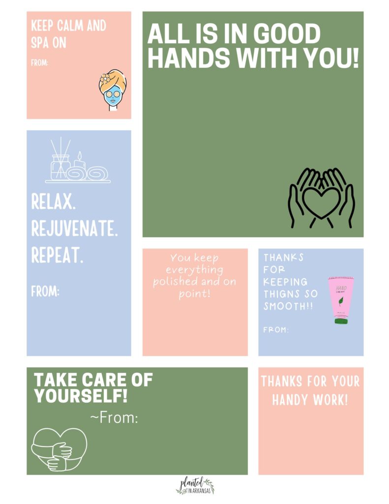 spa day gift tags collage