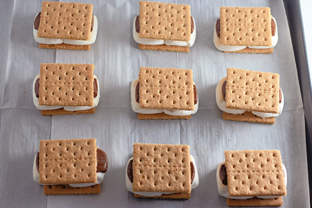 s'mores in the oven on a sheet pan