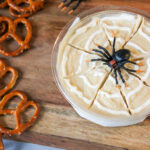 spiderweb Halloween hummus top down view
