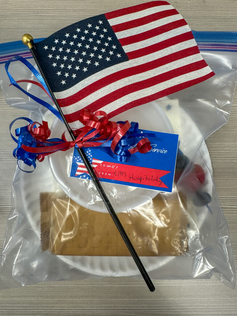 gift of dip and graham crackers with American flag on top
