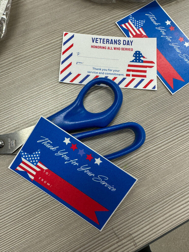 Veteran's Day gift tag printables on table with scissors