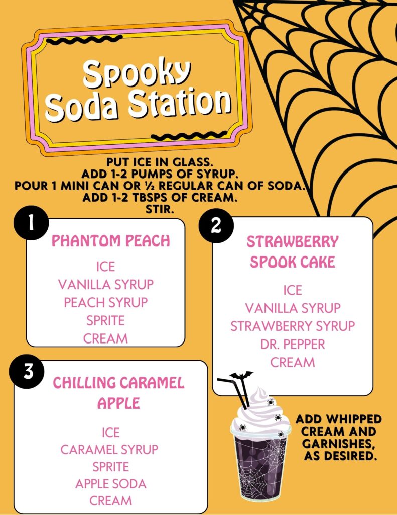 Halloween Dirty Soda menu with Halloween dirty soda recipes and graphics