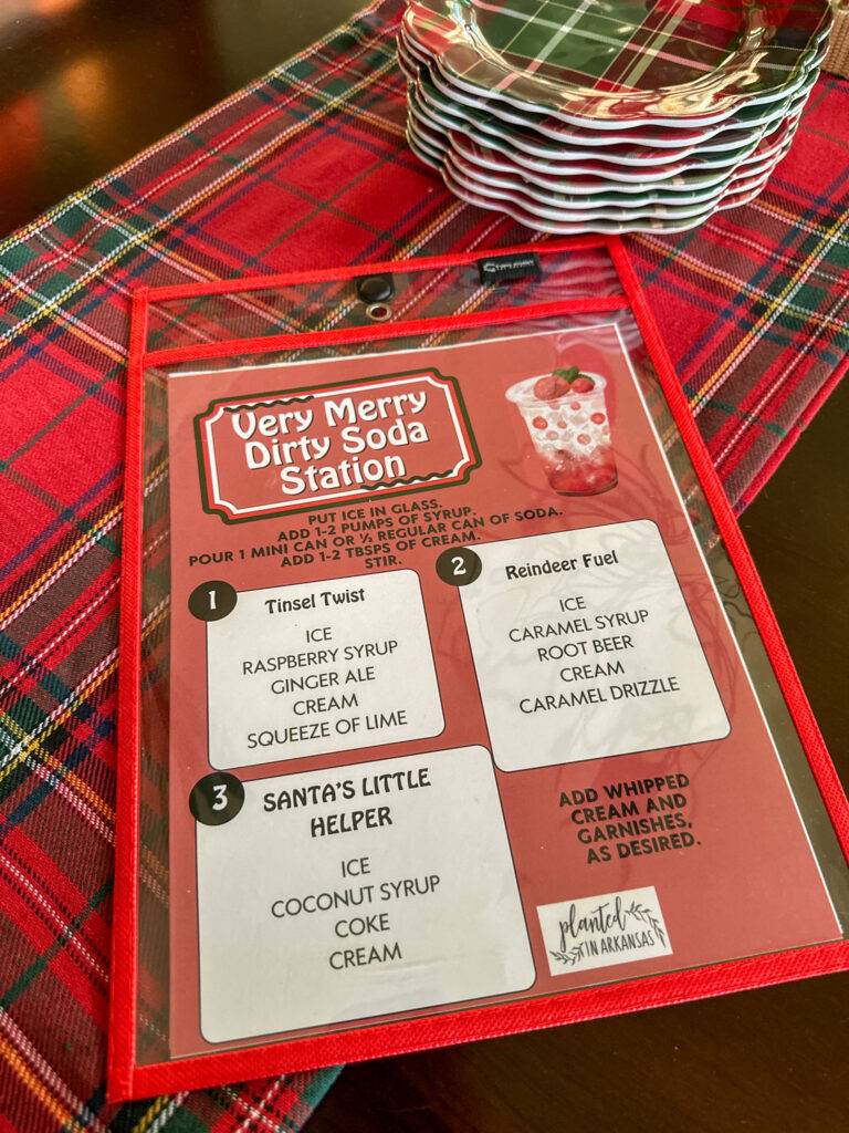 free Christmas dirty soda bar menu on plaid table runner