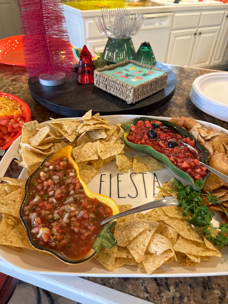 fiesta tray with fruit and tomato salsas