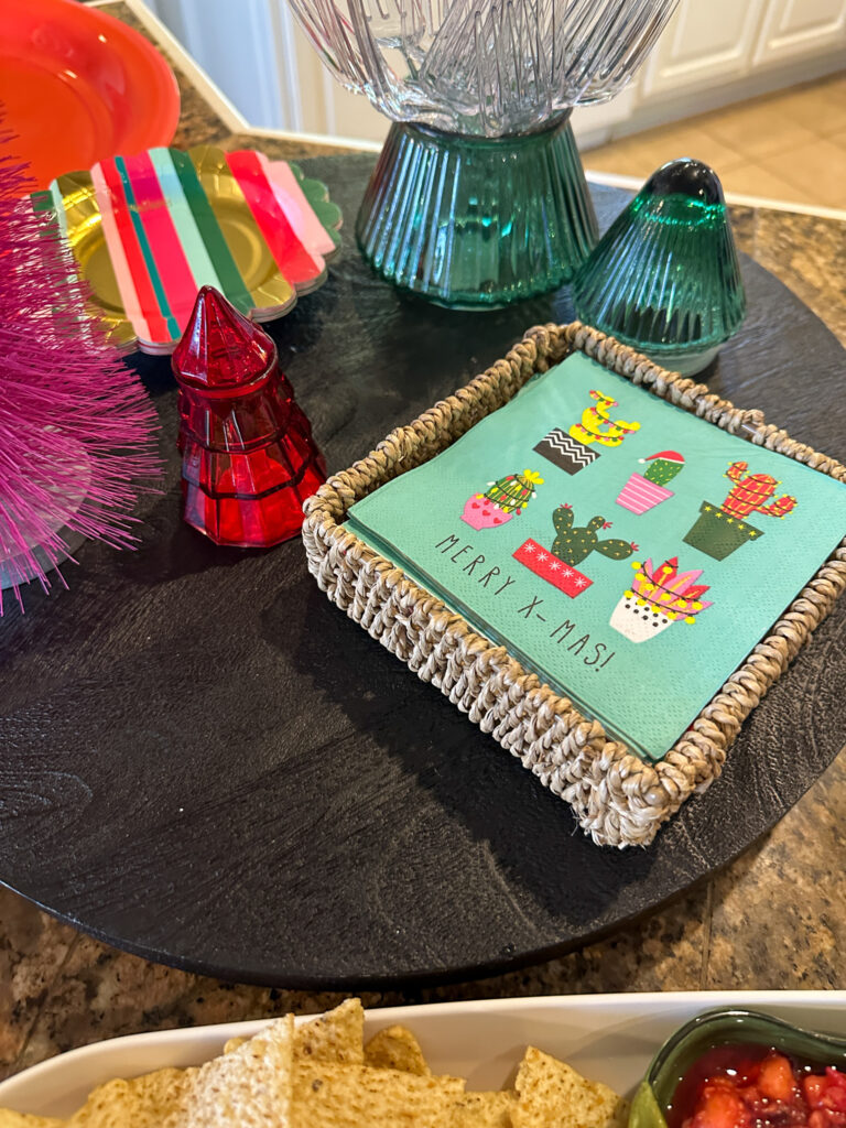fiesta Christmas napkins with plants on the design