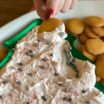 mint chocolate chip dip for Christmas in tree tray