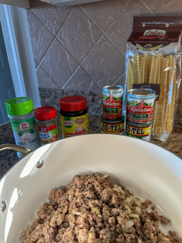 ground beef in a pan