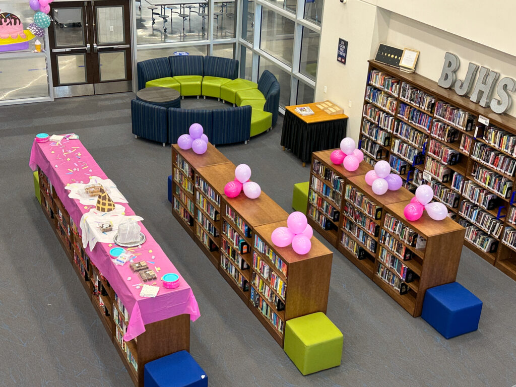 top down shot of a school retirement party set up