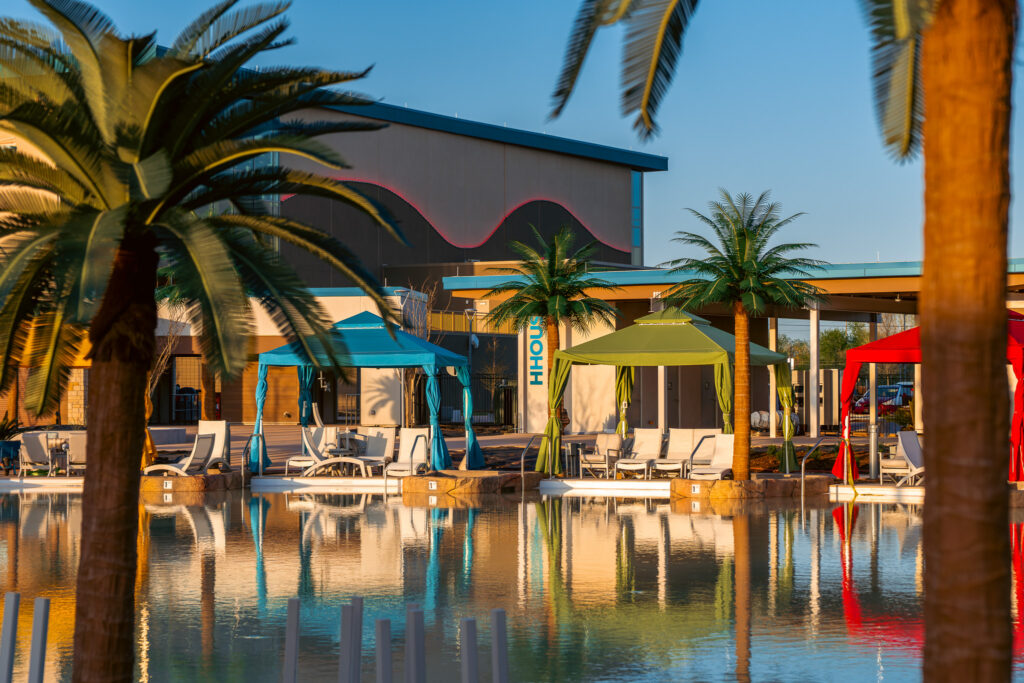 outdoor cabanas at Okana Resort and Waterpark in Oklahoma City